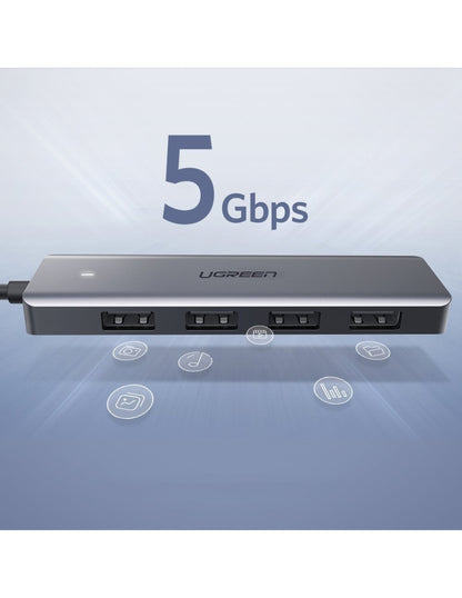 HUB 4 en 1 Ugreen USB-A a USB 3.0 5Gbps Gris