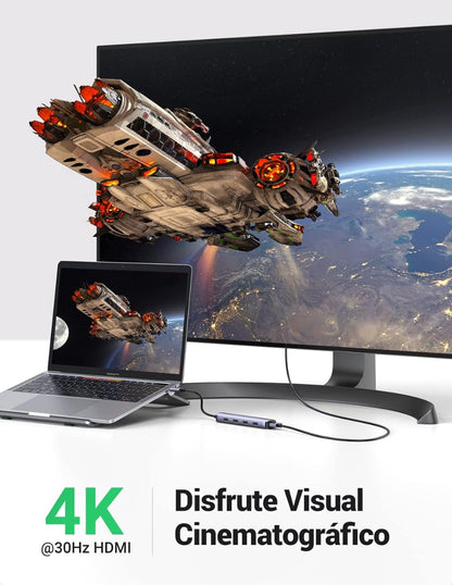 HUB USB-C 5 en 1 UGREEN 4 USB-A 3.0 y 1 HDMI 4K 5Gbps
