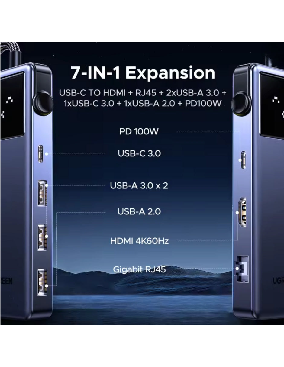 HUB 7 en 1 UGREEN UNO 3 USB-A, 2 USB-C, 1 HDMI 4K/60hz y Ethernet
