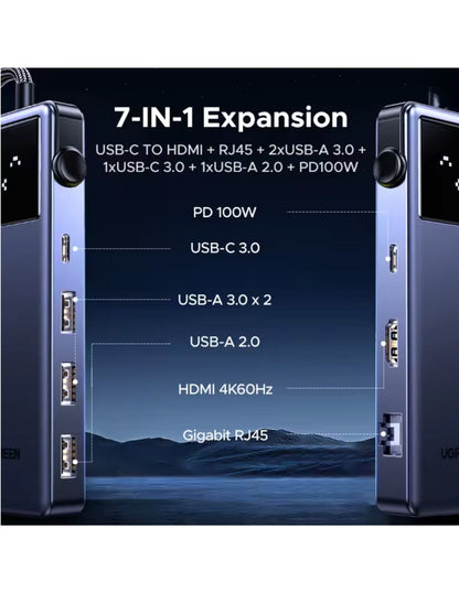 HUB 7 en 1 UGREEN UNO 3 USB-A, 2 USB-C, 1 HDMI 4K/60hz y Ethernet