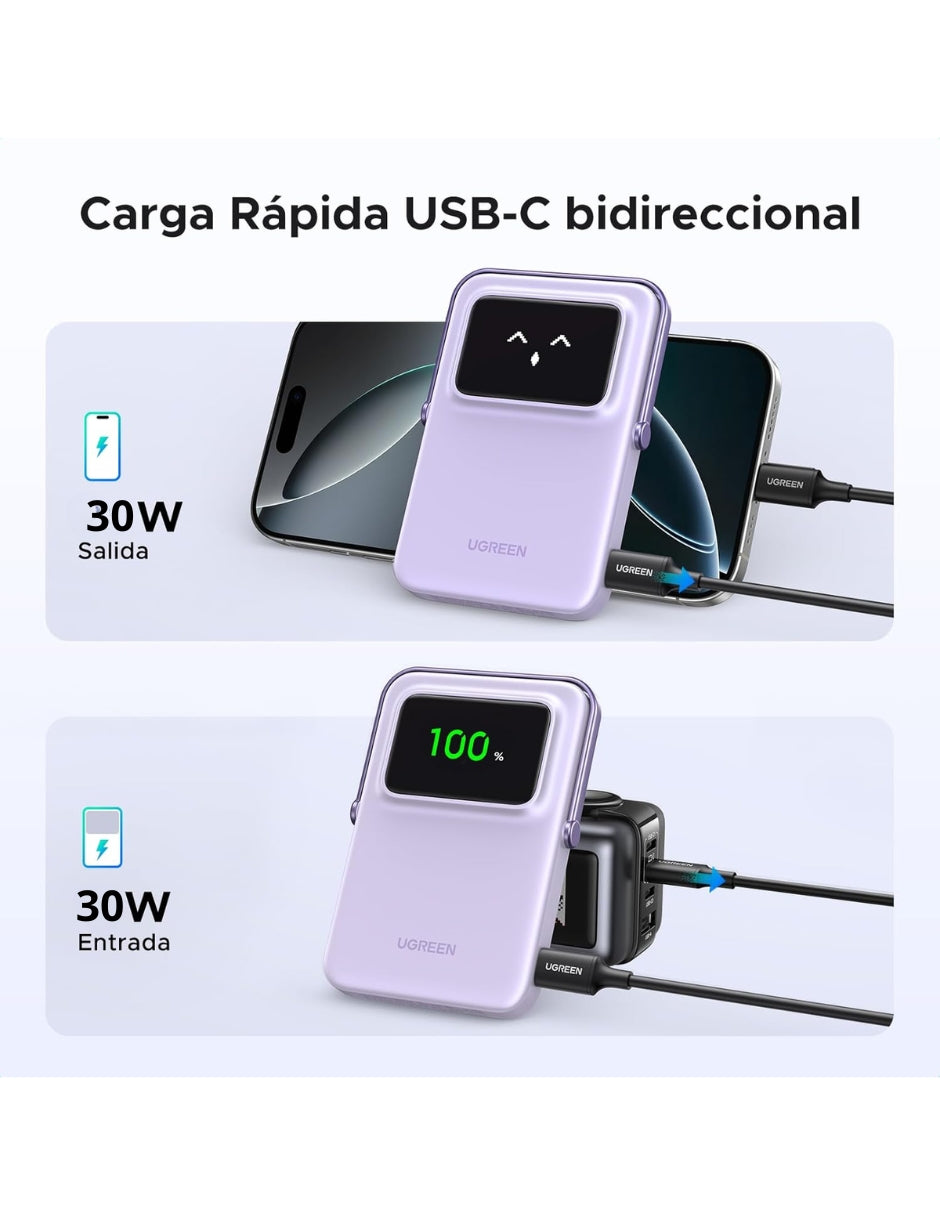 Power Bank Ugreen 10,000mAh MagSafe Mini 7.5W con pantalla Morado
