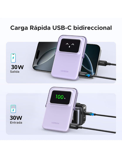 Power Bank Ugreen 10,000mAh MagSafe Mini 7.5W con pantalla Morado