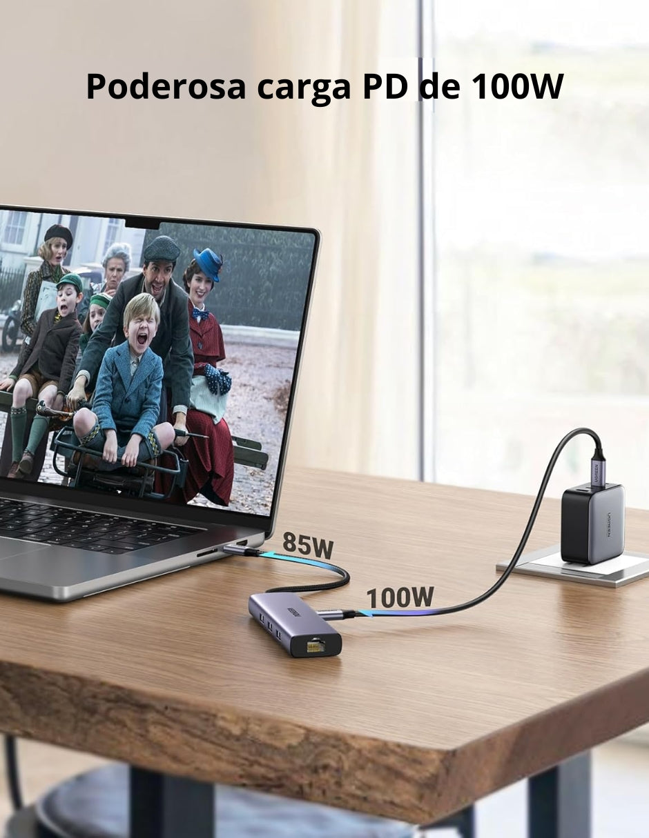 HUB USB-C 6 en 1 UGREEN 3 USB-A, 1 USB-C, HDMI 4K/30hz y Ethernet