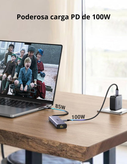 HUB USB-C 6 en 1 UGREEN 3 USB-A, 1 USB-C, HDMI 4K/30hz y Ethernet
