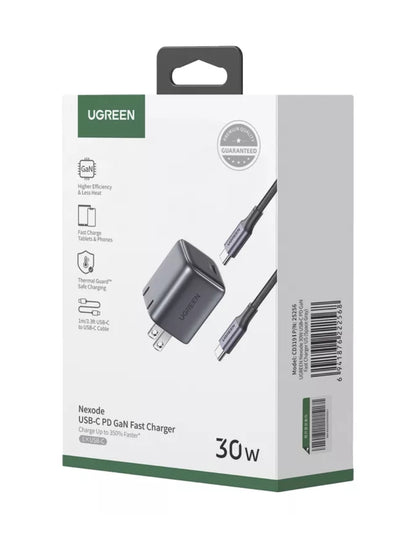 Cargador UGREEN Nexode USB C 30W GAN con Cable Usb-C 1m Gris