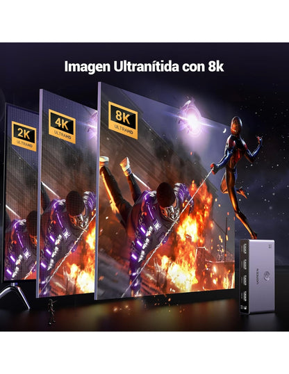 Switch HDMI UGREEN 3 Entradas 1 Salida 4K 60Hz / 8K 