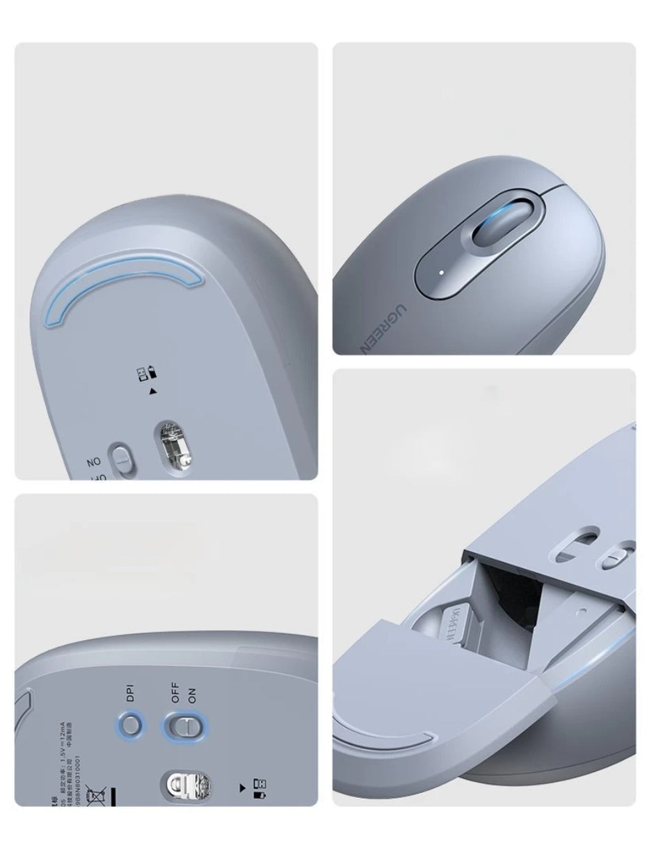 Mouse Inalámbrico UGREEN MU105 Azul 2400 DPI Ergonómico Silencioso