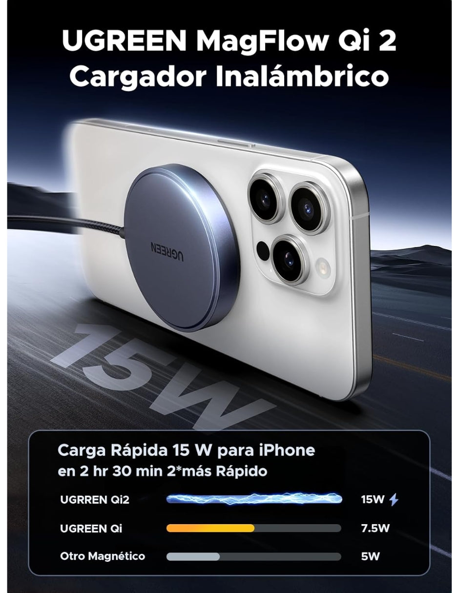 Cargador Magnético Qi2 Ugreen 15W Carga Rápida MagFlow