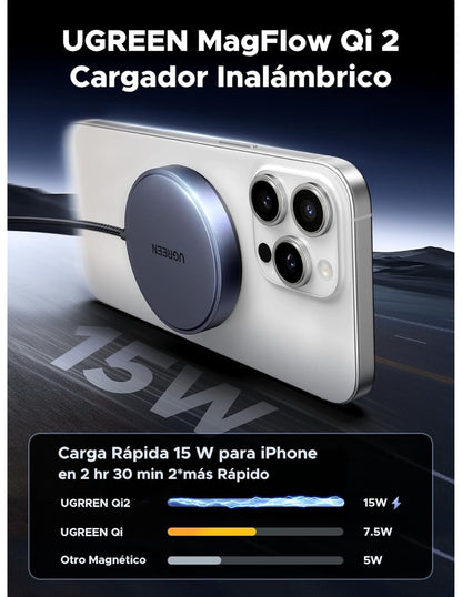 Cargador Magnético Qi2 Ugreen 15W Carga Rápida MagFlow