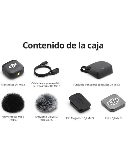 Micrófono Dji Mic 3, transmisor único, 1 Tx, negro