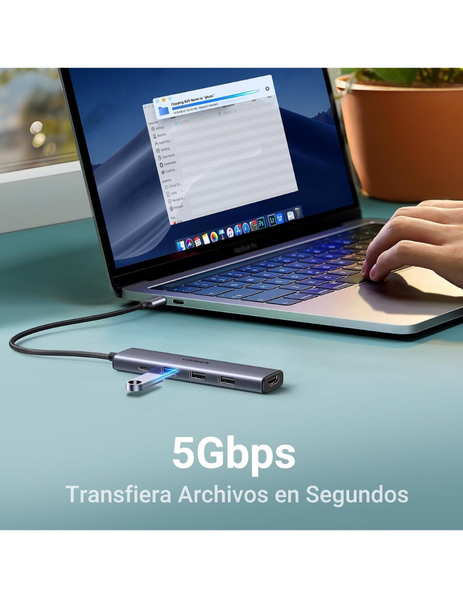 HUB USB-C 5 en 1 UGREEN 3 USB-A, 1 USB-C y HDMI 4K/60hz 5Gbps