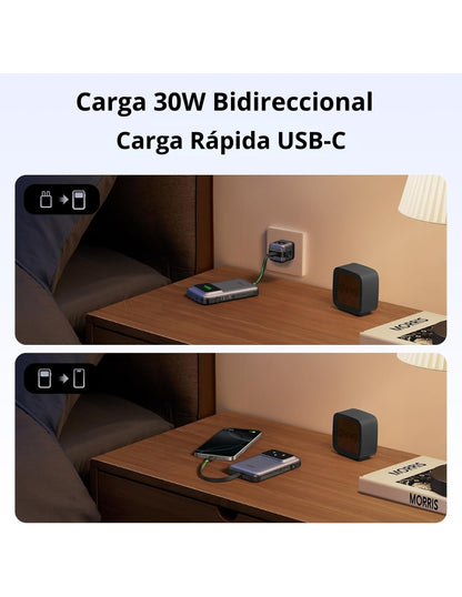 Power Bank Robot Ugreen 10,000mAh USB C 30W Pantalla TFT Gris
