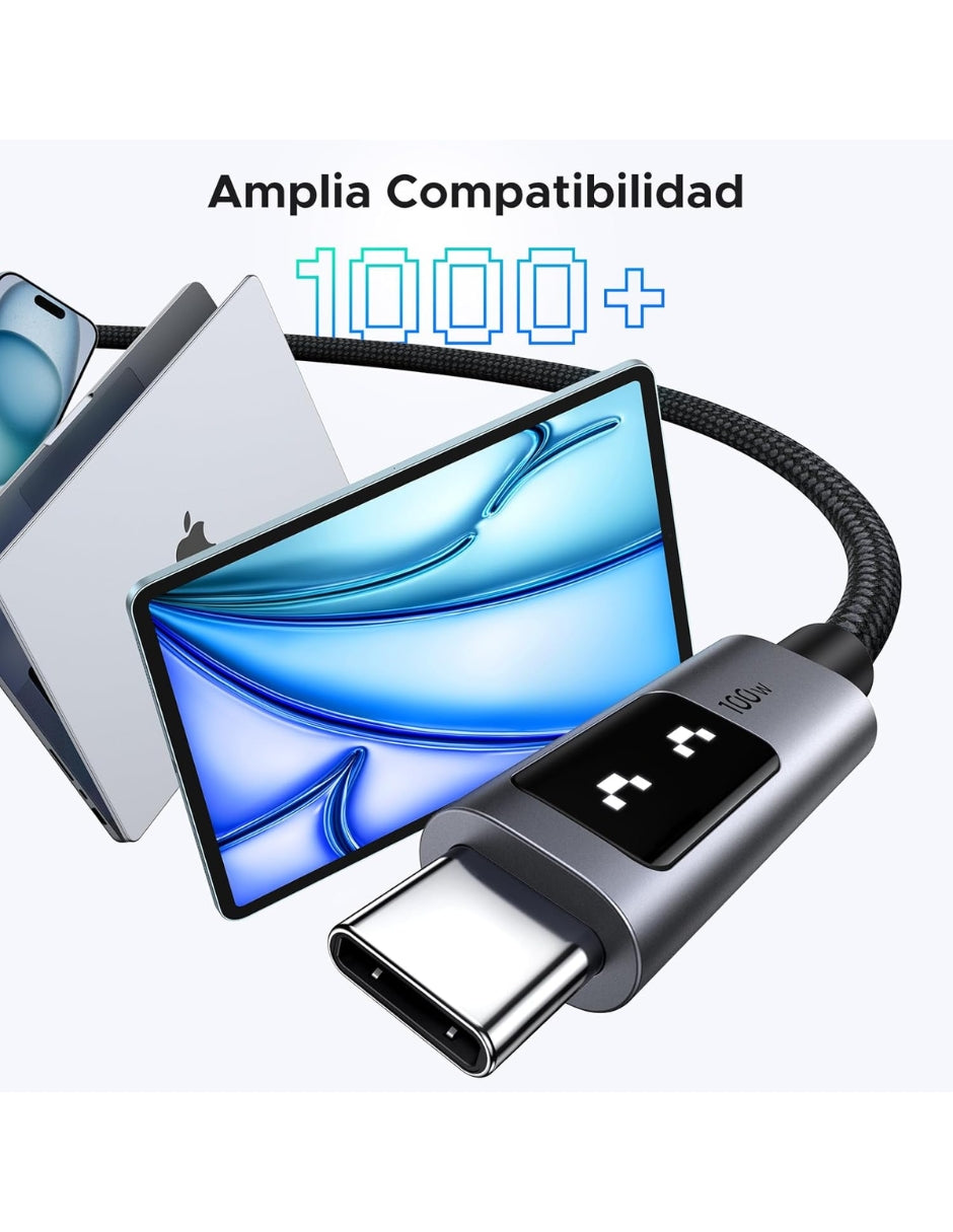 Cable Tipo C a Tipo C Ugreen Uno 100W 1m con pantalla Led