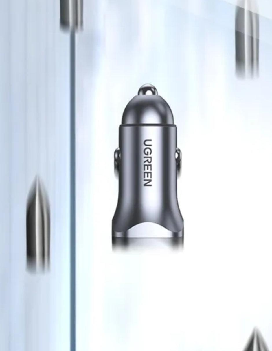 Cargador Auto Ugreen 30780 24W Usb-C PD Y Usb-A QC 3.0 Aluminio