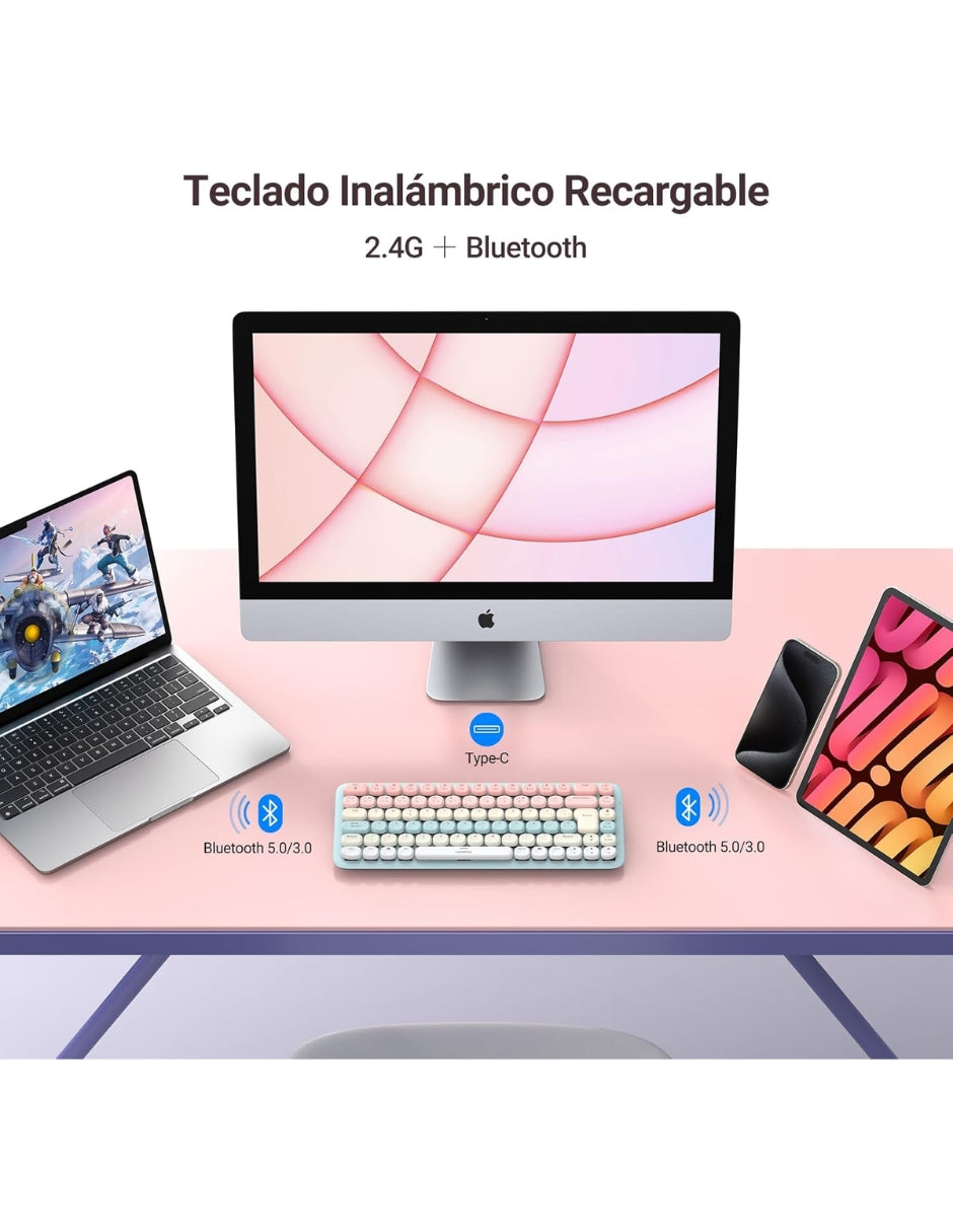 Paquete Teclado Y Mouse Inalámbrico Ugreen 25178 Español Bluetooth 2.4GHz Rosa