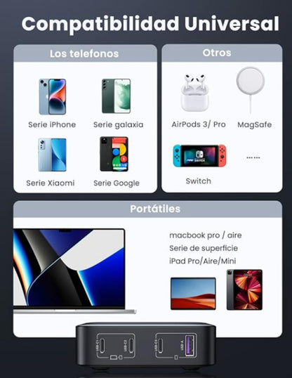 Estación de Carga UGREEN Nexode 100W GaN - Cargador de Escritorio 4 en 1