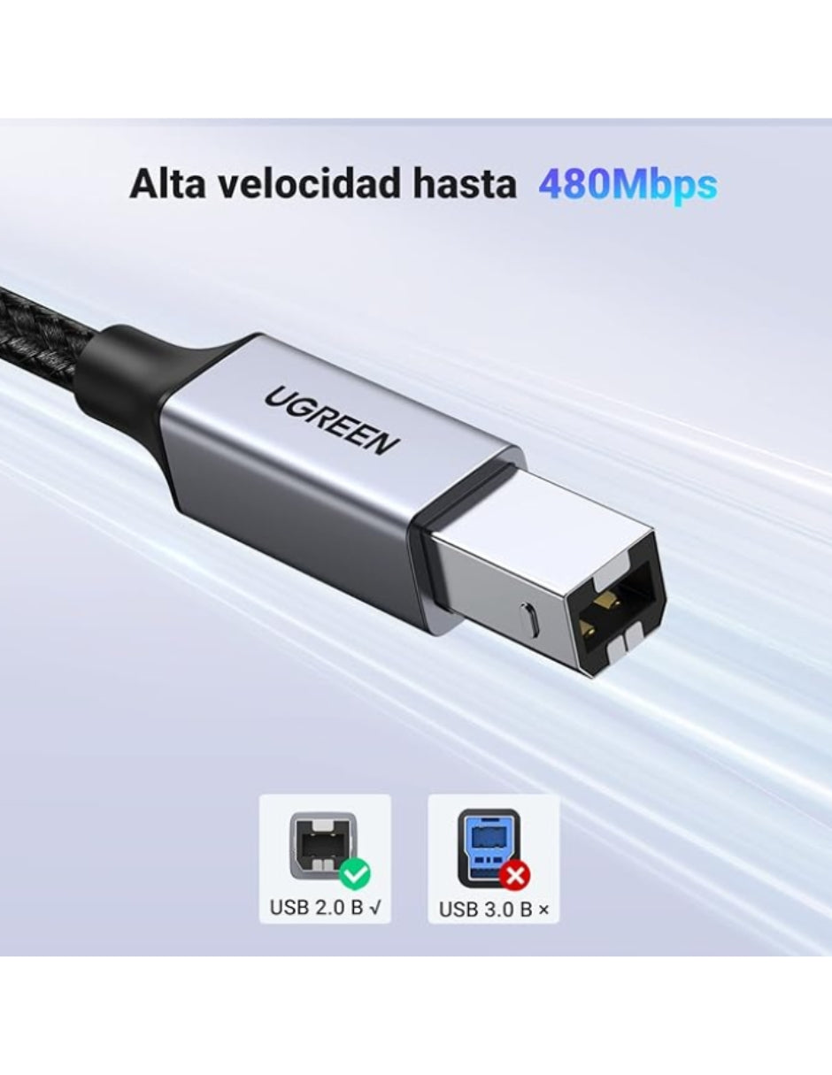 Cable de Impresora UGREEN USB-C a USB-B 2.0 (2 Metros) con Thunderbolt 3/4