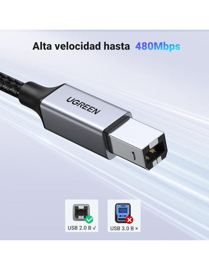Cable de Impresora UGREEN USB-C a USB-B 2.0 (2 Metros) con Thunderbolt 3/4