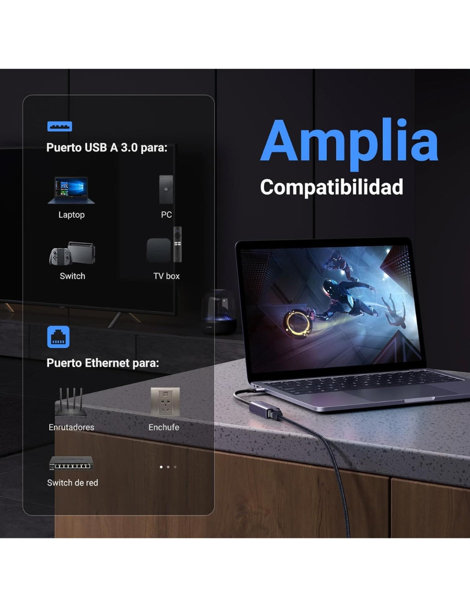 Adaptador UGREEN USB 3.0 a Ethernet Gigabit 1000Mbps - Carcasa de Aluminio Premium