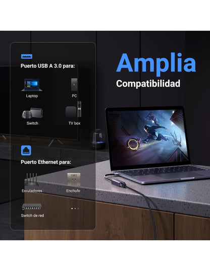 Adaptador UGREEN USB 3.0 a Ethernet Gigabit 1000Mbps - Carcasa de Aluminio Premium