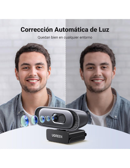 Cámara Web UGREEN 2K HD Autofocus Micrófono Dual PC