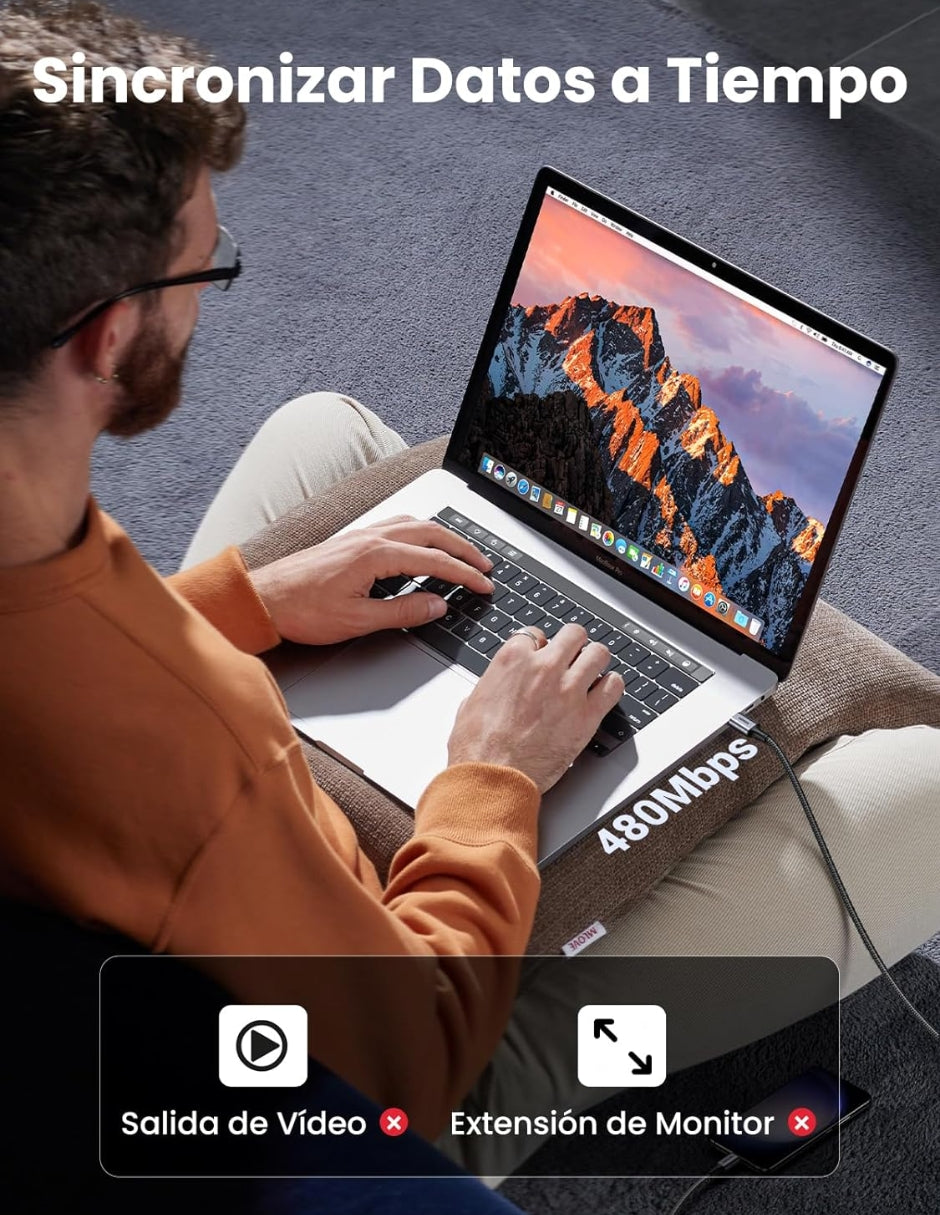 Cable USB C a Tipo C Ugreen 60W Reversible con Nylón de 2m Negro