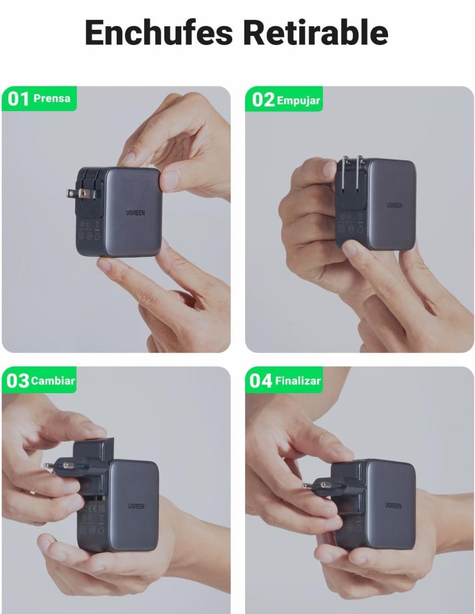 Cargador de viaje Ugreen Nexode 3 Puertos 65W UK/USA/EU