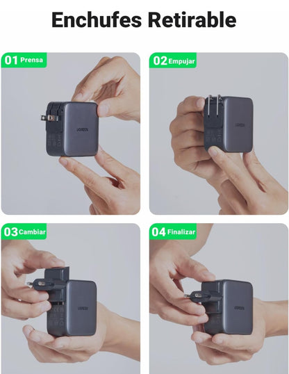 Cargador de viaje Ugreen Nexode 3 Puertos 65W UK/USA/EU