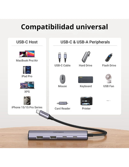 HUB USB-C 4 en 1 CM473 UGREEN 2 USB-A 3.0 y 2 USB-C 5Gbps