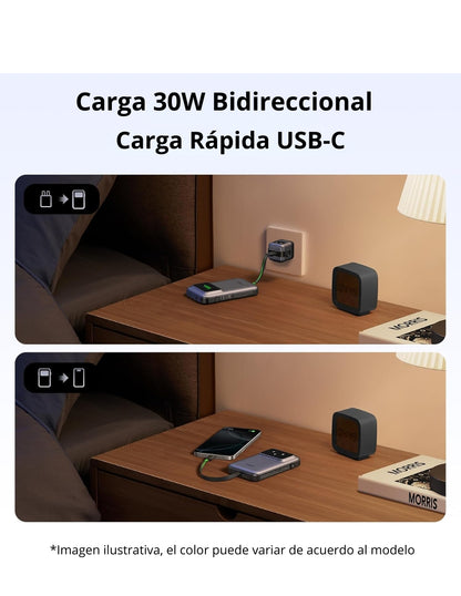 Power Bank Robot Ugreen 10,000mAh USB C 30W Pantalla TFT Morado