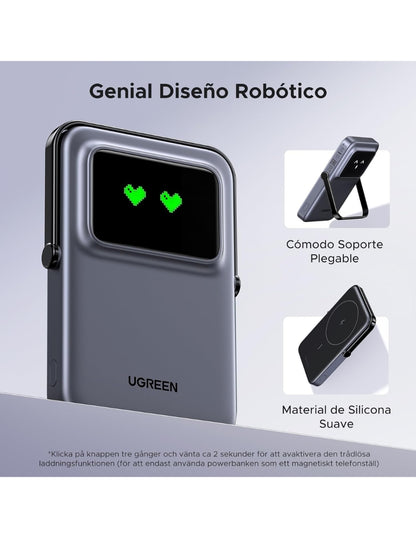 Power Bank Ugreen MagSafe Mini 5000mAh 20W con pantalla Gris
