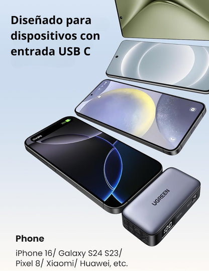 Power Bank Ugreen de 5000mAh tipo C 22.5W con pantalla LED