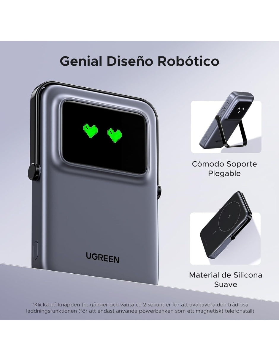 Power Bank Ugreen 10,000mAh MagSafe Mini 7.5W con pantalla Gris