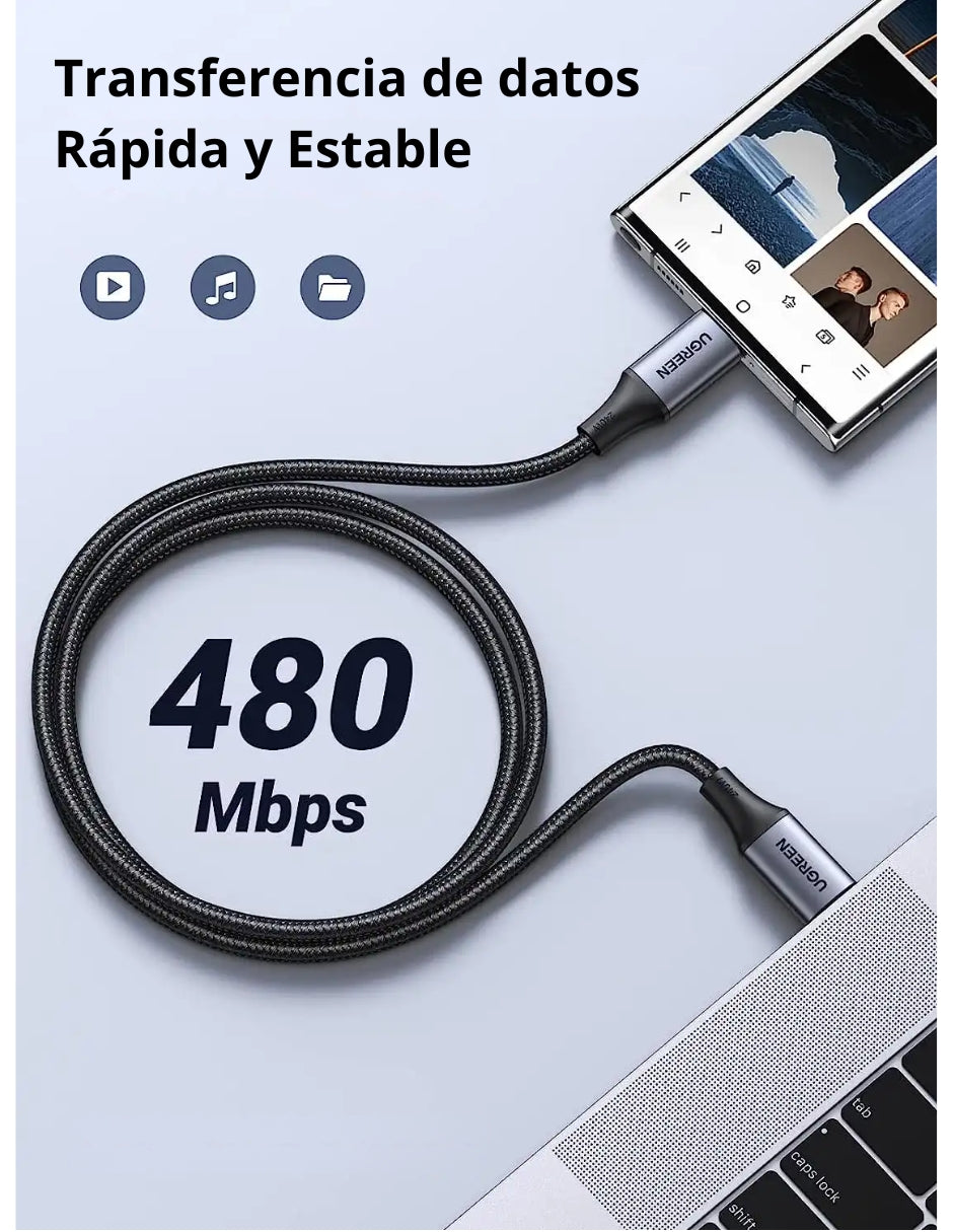 Cable Ugreen USB-C a USB-C, 240W PD 3.1, Carga Rápida 2m Chip E-marker