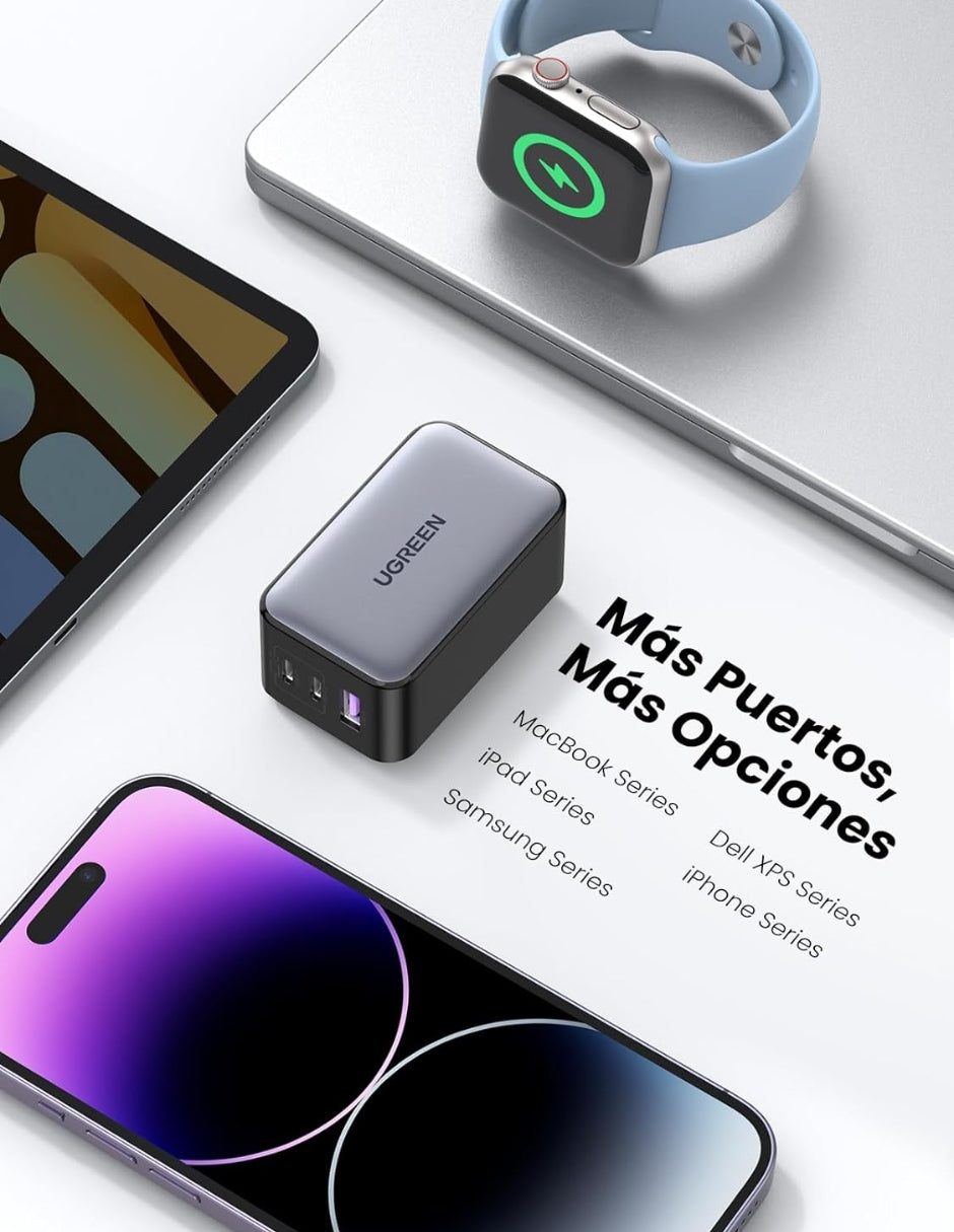 Cargador USB C UGREEN Nexode 65W GAN con 3 Puertos
