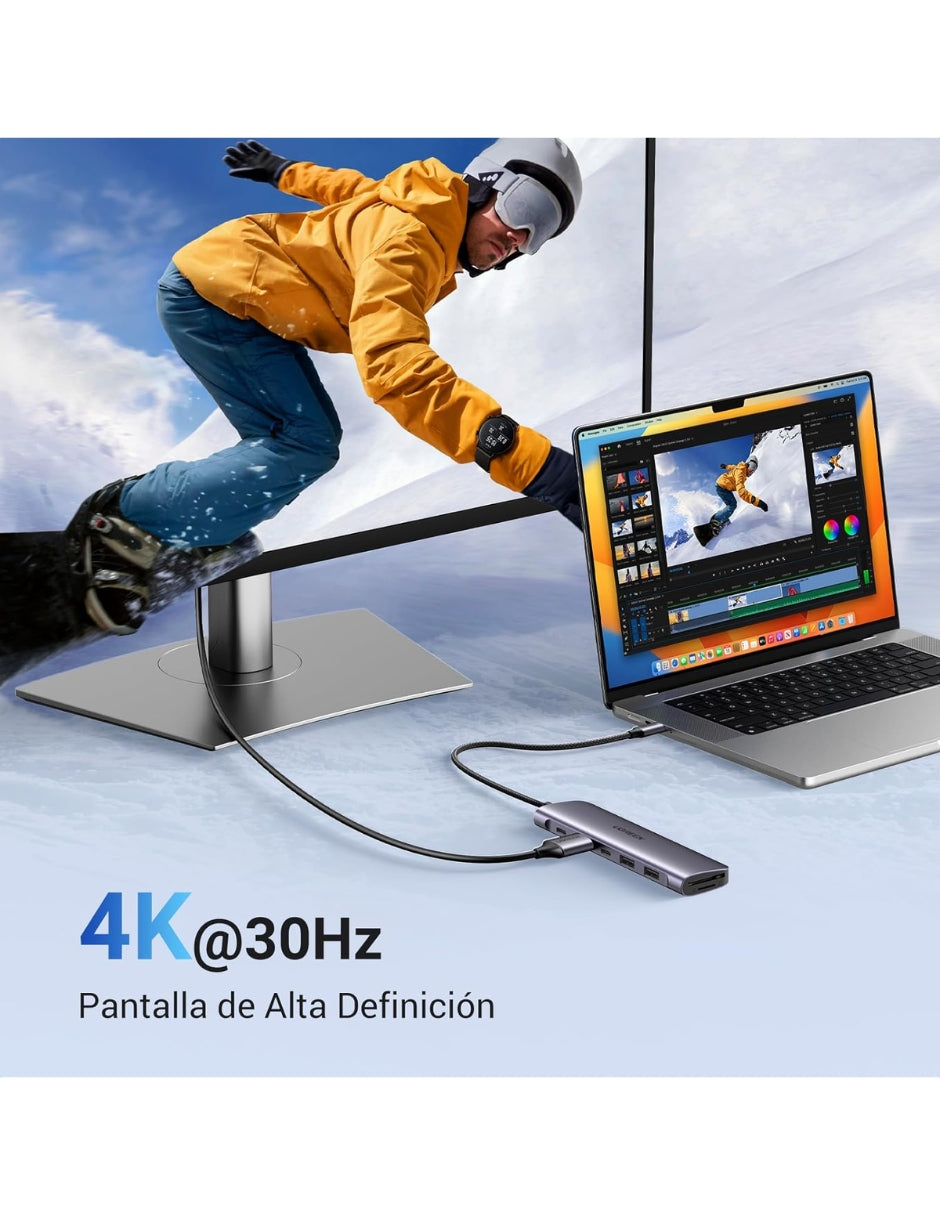 HUB USB-C 7 en 1 UGREEN 2 USB-A, 2 USB-C, 1 HDMI 4K/60hz y SD/TFT