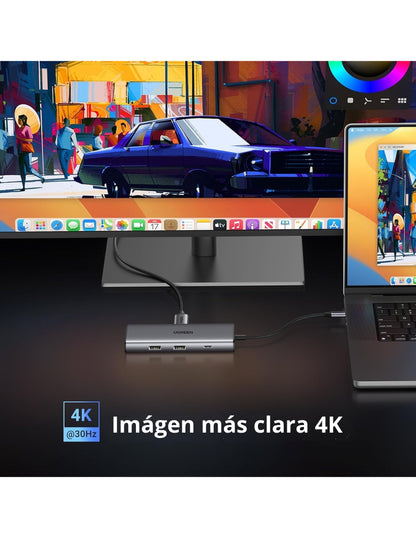 HUB USB-C 7 en 1 CM498 UGREEN 2 USB-A, 2 USB-C, 1 HDMI 4K/60hz y SD/TFT