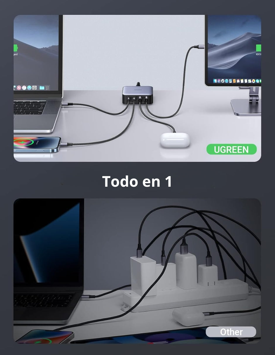 Estación de Carga 4 en 1 65W CD327 Ugreen 2 USB C, 2 USB A gris