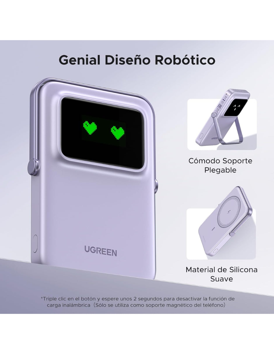 Power Bank Ugreen MagSafe Mini 5000mAh 20W con pantalla Morado