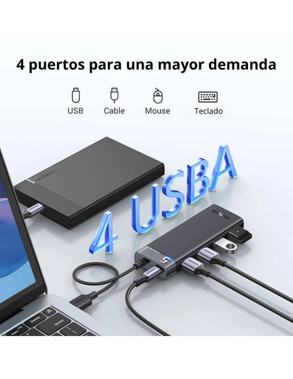 HUB USB-C 4 en 1 CM653 UGREEN USB-A 3.0 con indicador LED 5Gbps