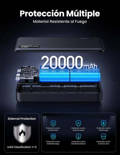 Power Bank Ugreen 20,000mAh USB-C 20W con Pantalla LED Negro