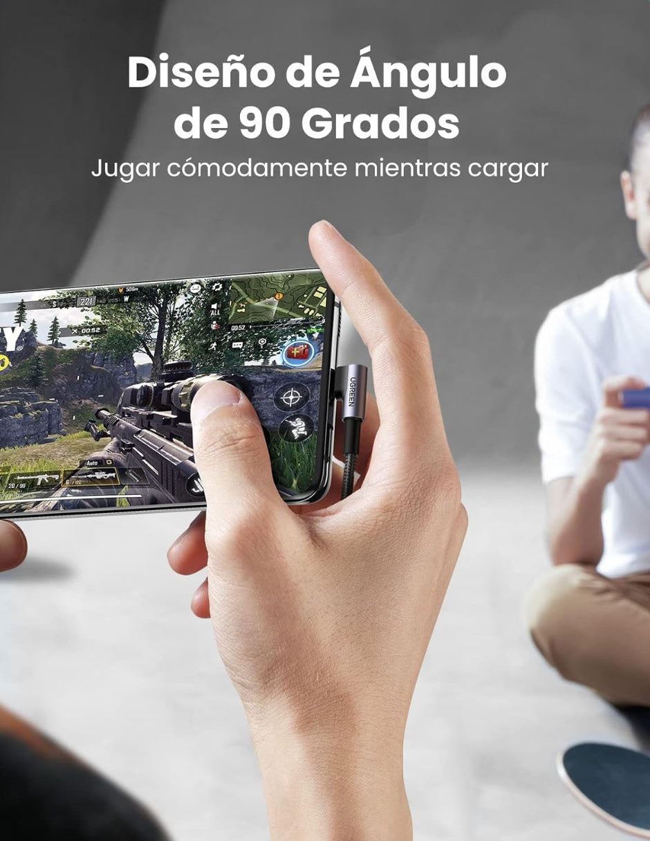 Cable Usb C 90 Grados 2m Ugreen 18W Carga Rápida Gris