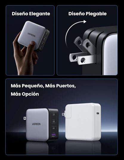 Cargador 4 Puertos Ugreen GaN 100W Carga Rápida