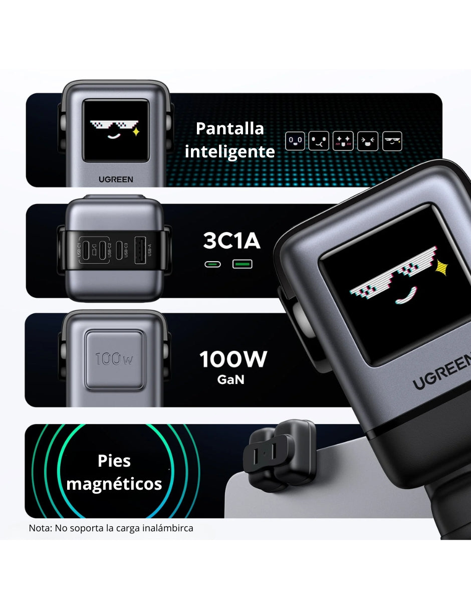 Cargador UGREEN Nexode 100W 3 Tipo C, 1 USB A Carga Rápida GaNRobot
