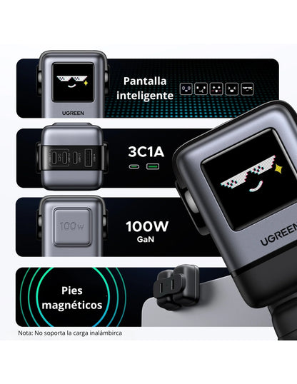Cargador UGREEN Nexode 100W 3 Tipo C, 1 USB A Carga Rápida GaNRobot