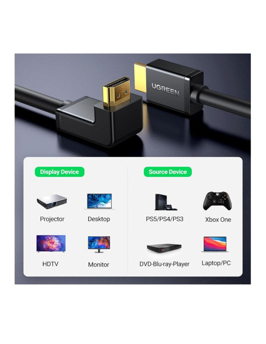 Cable HDMI 2.0 Ugreen 10172 4K@60Hz 1m Ángulo 90°