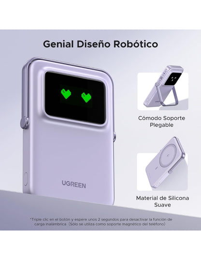 Power Bank Ugreen 10,000mAh MagSafe Mini 7.5W con pantalla Morado