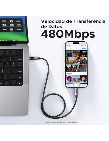 Cable Tipo C a Tipo C Ugreen Uno 100W 1m con pantalla Led