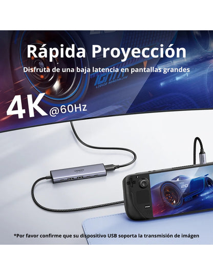 Hub 6 en 1 Ugreen USB-C a 1 HDMI, 2 USB A, 3 USB C 4K Carga Rápida
