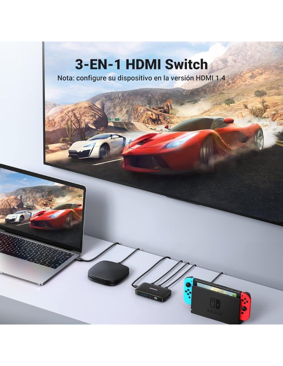 Conmutador HDMI Ugreen Switch 4K@30Hz 3 Entradas y Control Remoto